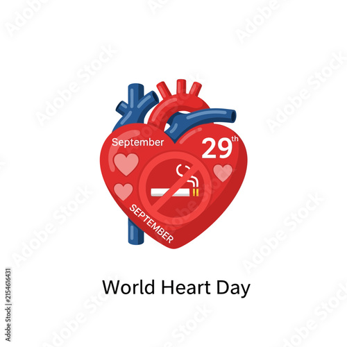 September 29 World Heart Day heart shape with no smoking.