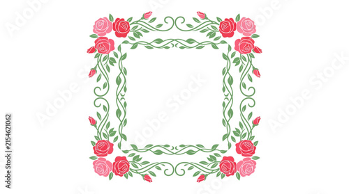 Rose Floral Square Frame Isolated Transparent Background