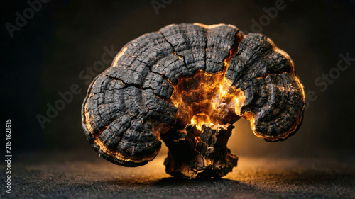 Raw Chaga Mushroom Chunk Macro Backlit Texture