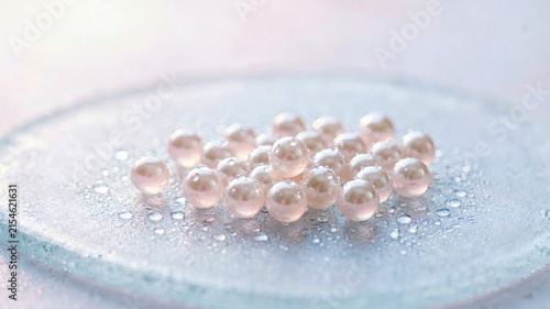 Collagen Peptide Pearls on Frosted Glass Macro