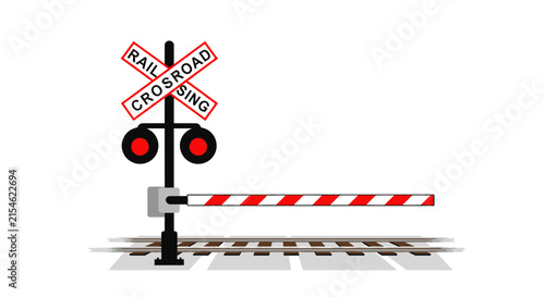 Railroad Crossing Signal with Barrier Gate, Isolated