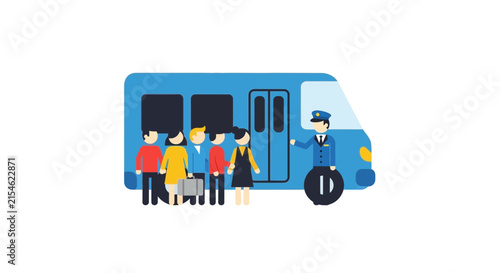 Bus Driver Welcomes Passengers Boarding Public Transport