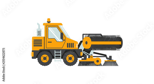 Yellow Street Sweeper Truck Isolated Transparent Background Vector