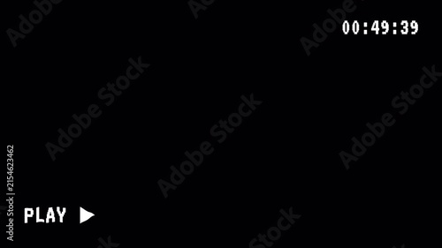 vhs tape playing vintage animation motion black background . Old VHS play and timecode