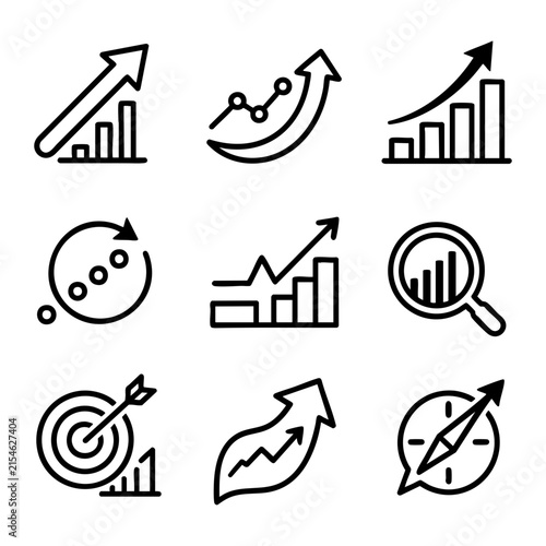 Business growth analysis and progress outline icons