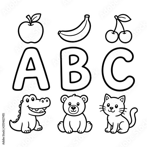 Alphabet learning with fruits and animals for young children