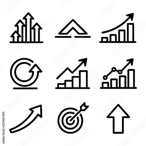 Growth and Progress Icons Set Upward Direction Arrows Target Achievement Business Concepts