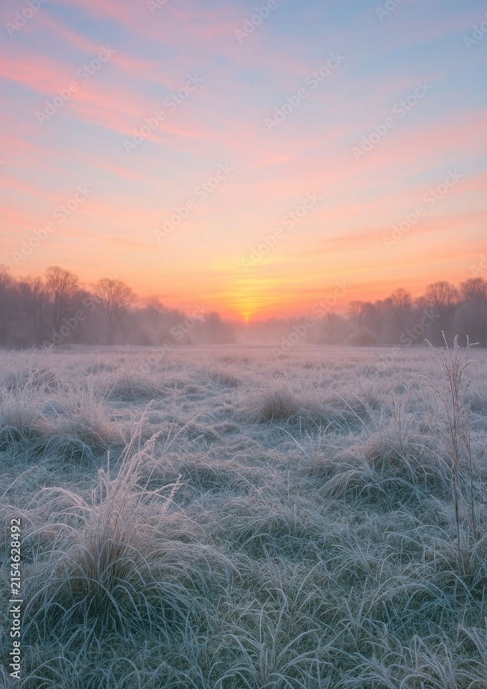 Obraz premium Serene frosty sunrise landscape