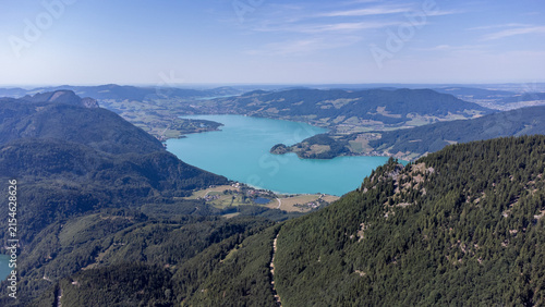 Panoramic View of Lake Wolfgangsee from a Mountain Summit in Upper Austria, Salzkammergut Region