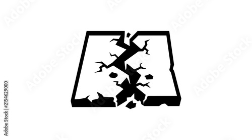 Black icon representing cracked ground or earthquake damage.