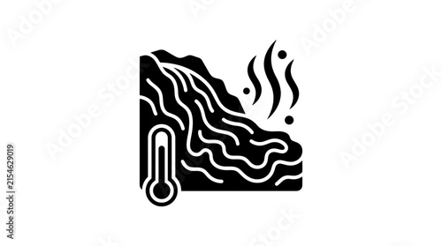 Black icon showing volcanic lava flow and temperature gauge