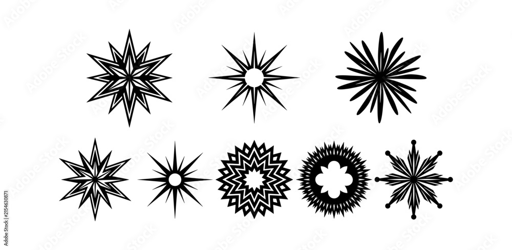 Obraz premium Set of decorative star and snowflake icons, vector design elements