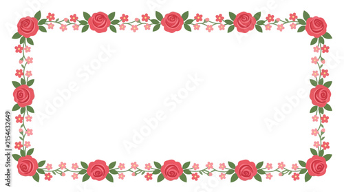 Red Rose Floral Border Frame Isolated Transparent Background