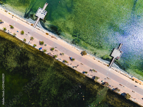 Aerial top view Lo Pagan coastal seafront and Mediterranean Sea