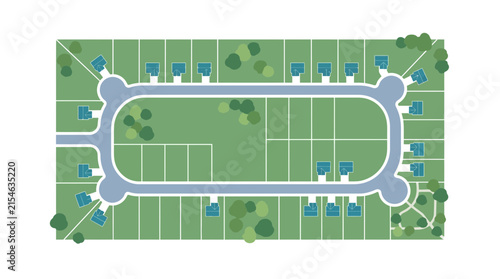 Aerial View of Residential Housing Development with Street Layout and Lots