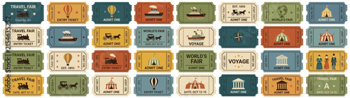 Vintage Travel Tickets Collection: Trains, Airships, Ships, Carriages, World's Fair