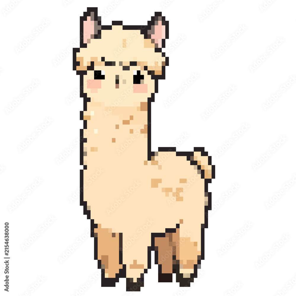 Naklejka premium Cute pixel art alpaca character standing isolated on white background pixel art