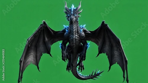 Dark Fantasy Dragon Standing on Rock With Wings Spread Green Screen 4K