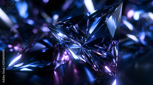 Faceted Blue and Purple Crystal Gemstone with Sparkling Reflections