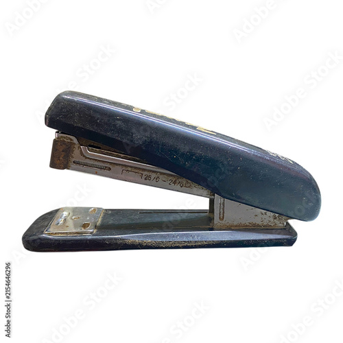 Foto Old black office stapler isolated on transparent background