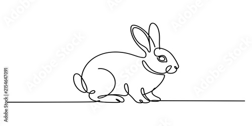 Continuous single line drawing of a cute rabbit sitting still and looking forward in a simple artistic style for modern minimalist interior wall art decor