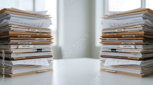 Organized document stacks with labeled folders for office filing and business record management