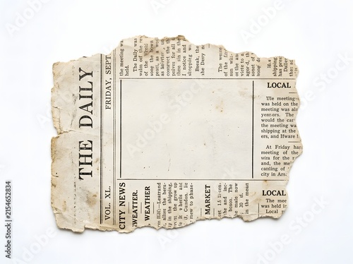 Torn vintage newspaper page with local news headlines and classified ads section visible