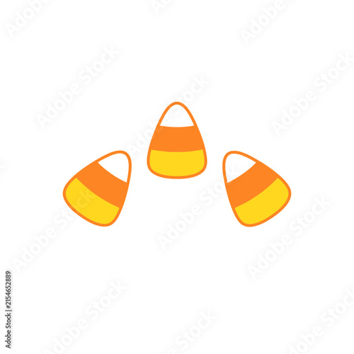Halloween candy corn vector illustration, sweet autumn holiday treats, orange and yellow seasonal sugar candies isolated on White Background editable SVG