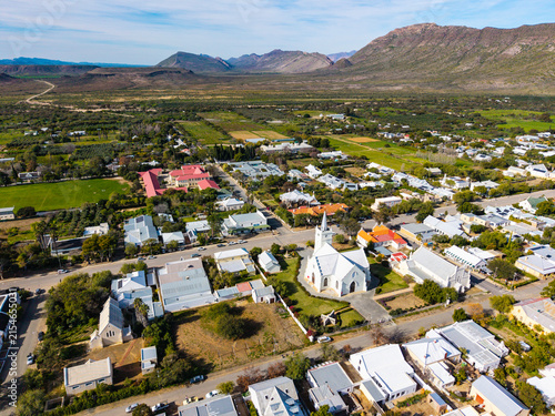 Aerial view of small Karoo town in South Africa, Prince Albert