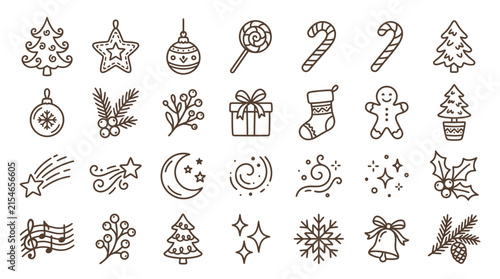 Set of hand drawn Christmas icons and doodle elements.