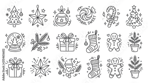 Set of hand drawn Christmas icons and doodles.