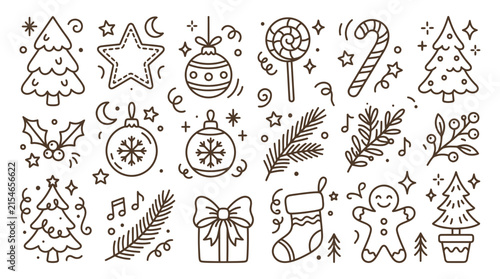 Set of Hand Drawn Christmas Icons and Festive Holiday Doodle Elements 1.