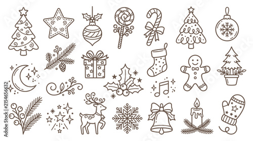 Set of Hand Drawn Christmas Icons and Festive Holiday Elements 1.