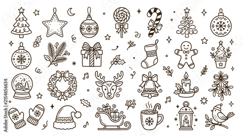 Set of Hand Drawn Christmas Icons and Festive Holiday Elements 3.
