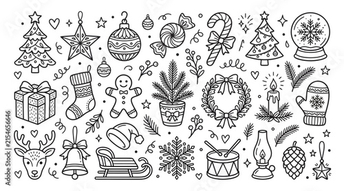 Set of Hand Drawn Christmas Icons and Festive Holiday Elements 2.