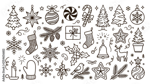 Set of Hand Drawn Christmas Icons and Festive Holiday Elements 7.