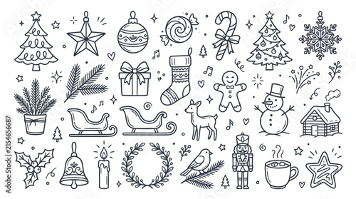 Set of Hand Drawn Christmas Icons and Festive Holiday Elements 11.