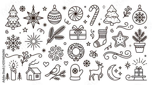 Set of Hand Drawn Christmas Icons and Festive Holiday Elements 10.