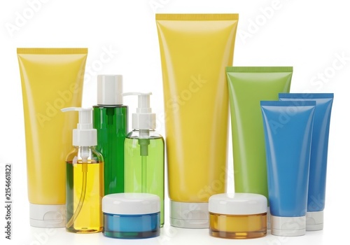 Assorted skincare and beauty product tubes isolated on white background