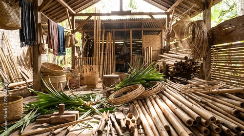 Authentic Traditional Handicraft Workshop with Bamboo and Weaving Materials