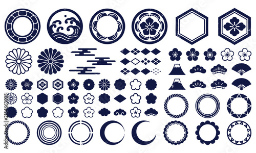 Collection of japanese style traditional circular motifs and patterns with japanese traditional patterns elements oriental ornamental collection decorative abstract minimalist