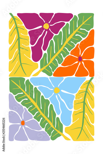 Abstract groovy floral poster set with colorful botanical flowers