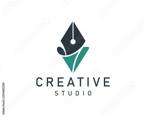 Creative studio logo design template with fountain pen nib icon