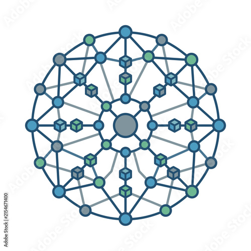 Complex geometric cube network connection pattern.