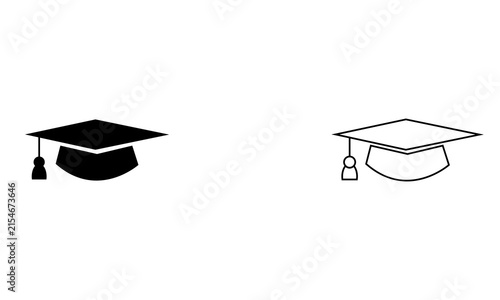 Graduation Cap Icon Set – Solid and Outline Academic Mortarboard Symbols