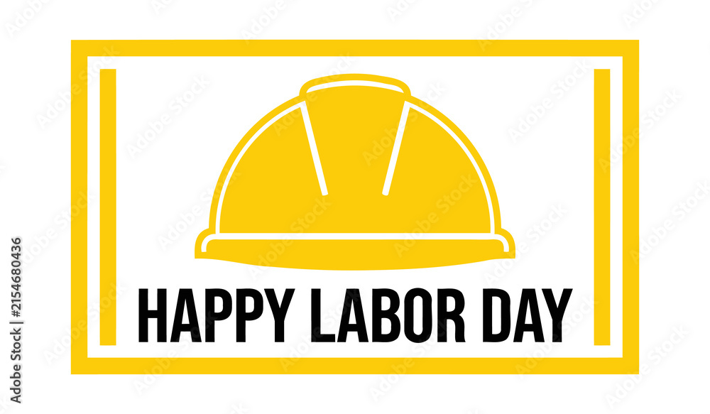 Fototapeta premium Happy labor day greeting card with yellow construction hard hat icon isolated on transparent background