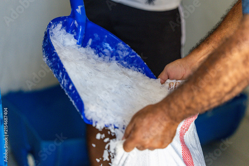 Leaf Ice Used for Fish Storage – Crushed Ice Preserving Fresh Seafood at a Fish Market