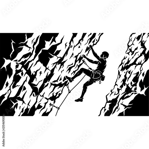 Mountain climbing abstract design. Rock wall texture. White and black silhouette vector set. Extreme sports iconography.