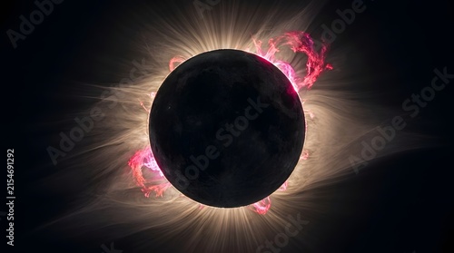 Solar Eclipse Corona with Solar Flare and Prominences