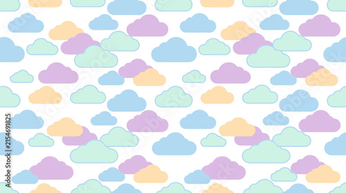 A seamless pattern of colorful clouds on a white background